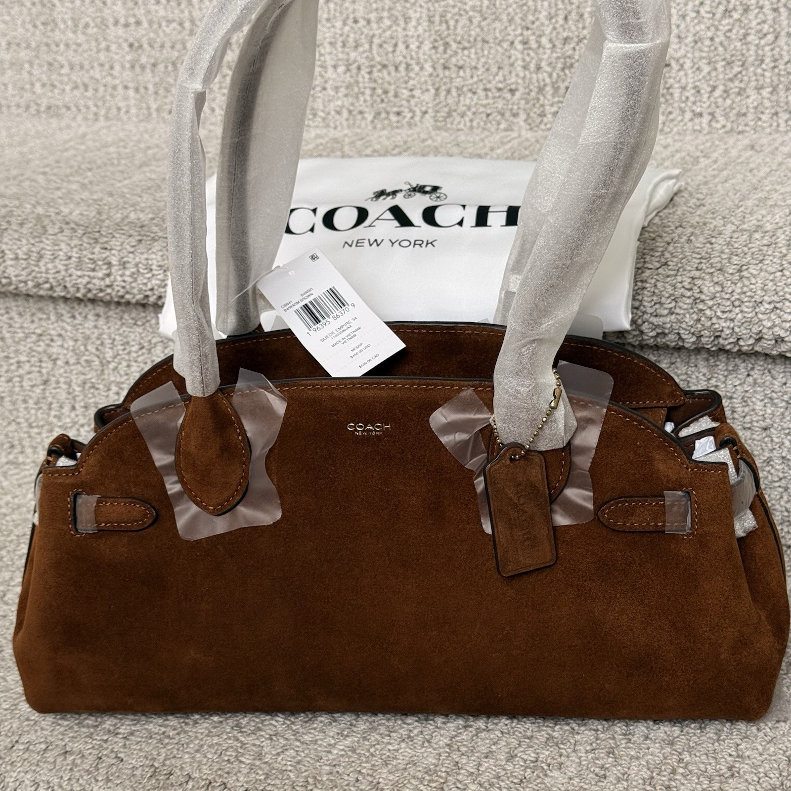 *SEALED* 🤎 COACH Empire Carryall Bag 34 Warm Brown Suede/Brass CBN41