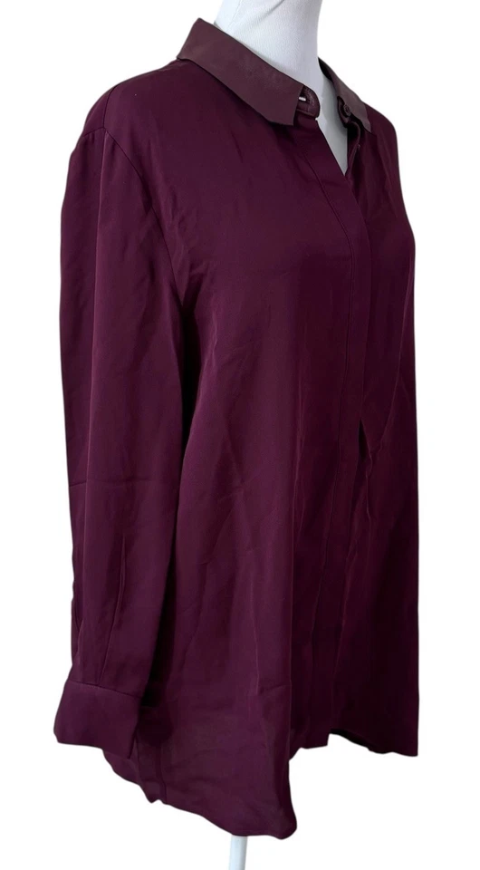 Túnica Top de Seda con Botones para Mujer de Diseñador Monika Chiang Talla XL Cuello de Cuero Foto 3 de 4