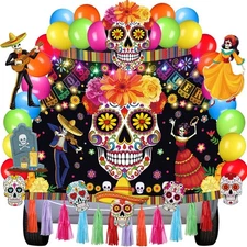 94 Pcs Day of The Dead Trunk or Treat Car Decoration Kit Dia De Los Muertos C...