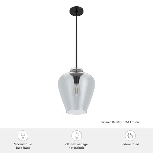 Matte Black One Light Pendant Hunter Fans Vidria Collection NEW in Box - Picture 2 of 5