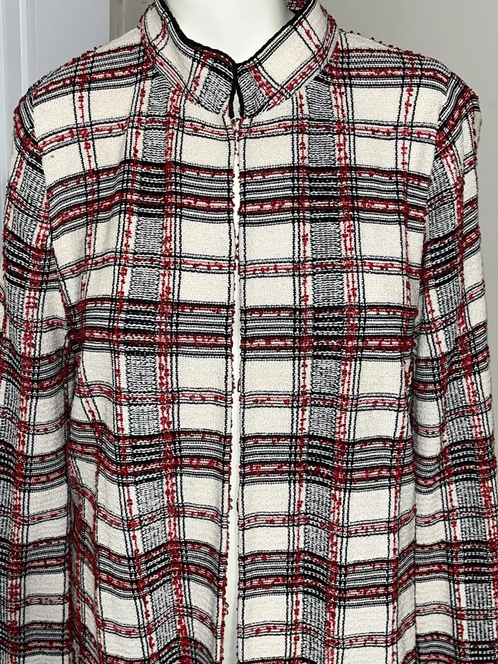 Винтажный St John коллекции Santana вязаный красный клетку кремовое пальто размер 12 Duster роскошь - Изображение 3 из 4