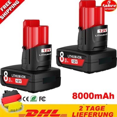 2PC For Milwaukee for M12 8.0AH Battery LITHIUM Extended Capacity 48-11-2460
