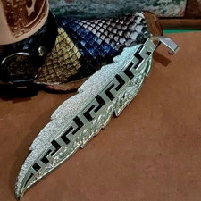 Silver-tone Hat Feather for Cowboy Hat With Black Accents 