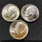 1949-P-D-S Roosevelt Dimes (3 Coins) - 90% Silver - BU Condition - Light Toning