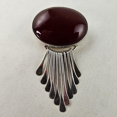 Sterling Silver Mexico AIS Brooch Pendant with Carnelian Stone 30.0g [8988]