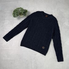 Barbour Beacon Brand Cable Knit Men Wool Sweater Size L Blue