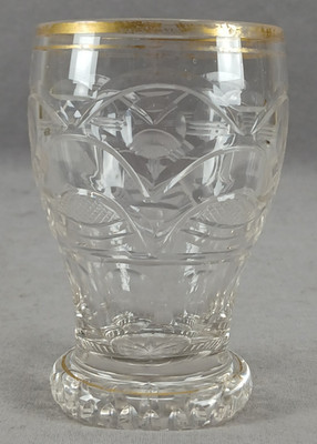 Antique Bohemian Cut Flint Glass & Gilt Footed Tumbler Circa 1820-1830s