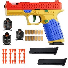 Shell Ejecting Toy Gun, DIY Building Block Gun Automatic Pull Back Action Pla...