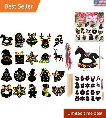 80-Piece Christmas Scratch Art Set for Kids - Create Colorful Holiday Ornaments