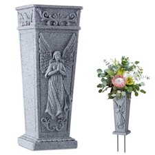 Cemetery Flowers Vase with Spike, Memorial Grave Vase Resin Flowers 1 Gray