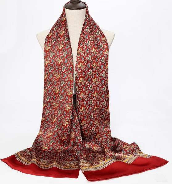 100% Seda Hombres Mujeres Bufanda Pañuelo Envoltura Largo Paisley Vino Rojo Amarillo MY116-49 Foto 4 de 4