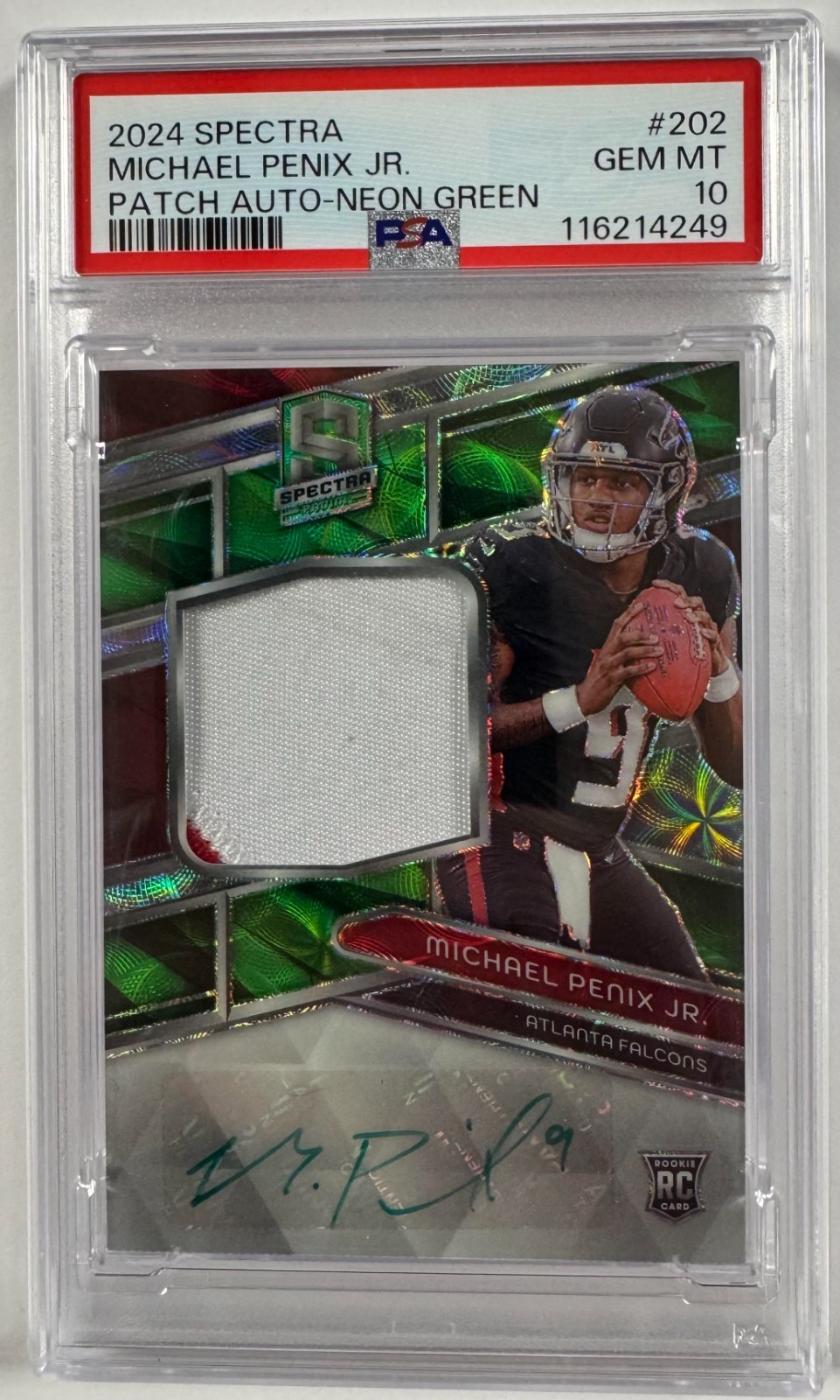 Michael Penix Panini Spectra #202 Patch Autograph-Neon Green