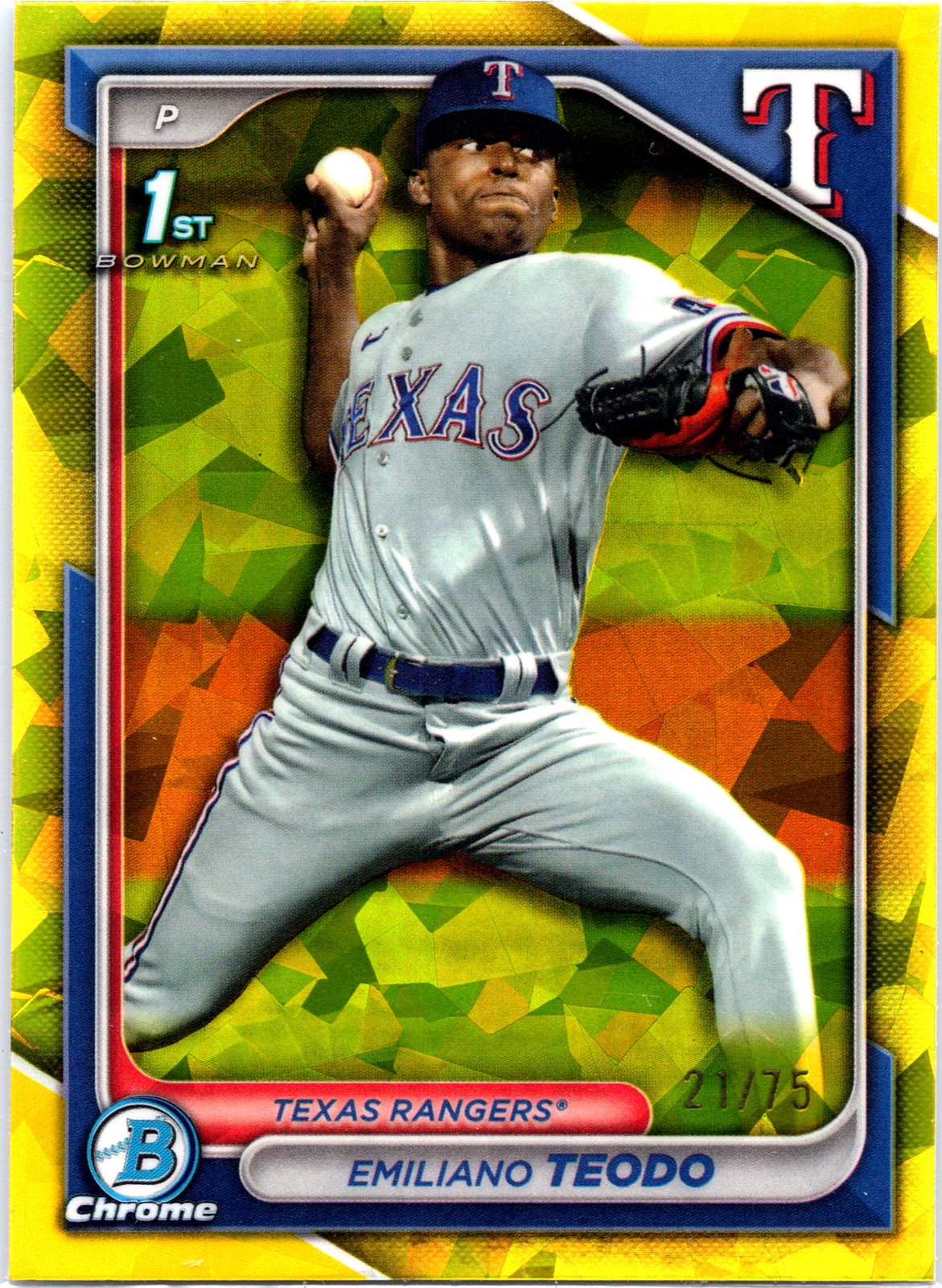 Emiliano Teodo 2024 Bowman Chrome #BCP-180 Prospects Yellow Refractor #/75