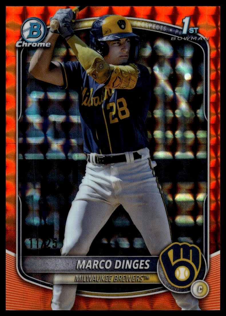 TRUE ORANAGE - MARCO DINGES 2025 BOWMAN CHROME 1ST ORANGE GEOMETRIC BREWERS /25