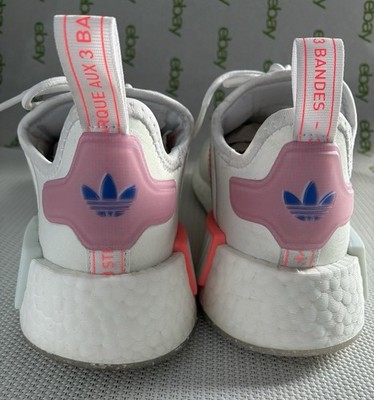 Adidas GW5679 NMD R1 Runner White And Pink Casual Sneakers Size 6.5 (8 Womens)