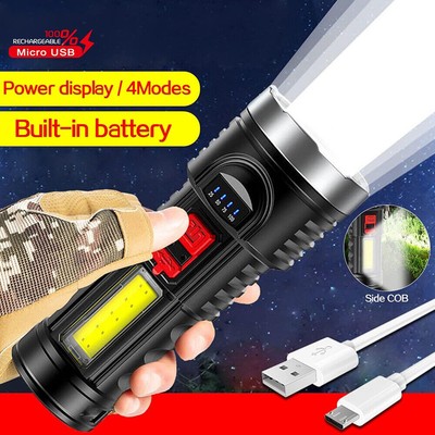 4 Modes Super Bright  Multi-function Rechargeable Flashlight Camping COB Torch