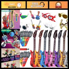 Funny Rock Star Sunglasses Set with Inflatable Guitar Microphone - 70s 80s 90s