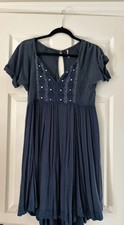 Free People Mini Dress Baby Doll Boho Embroidered Cotton Small