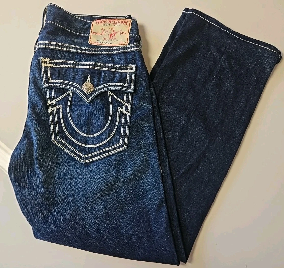 【希少】TRUE RELIGIONトゥルーレリジョン BILLY BIG QT True Religion Billy Giant Big T Boot Cut Jeans Men's 33 Flap