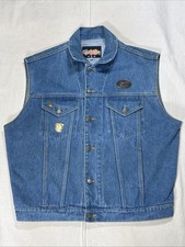 Vintage 80s Easyriders Magazine Blue Denim Vest L Made In USA Biker Patch