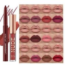 Langmanni Matte Lip Gloss and Liner Duo LongLasting Waterproof Lip Color
