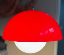 Vintage MCM Red Acrylic Dome Swag Light Hanging Lamp Mid Century Modern 60s 70s