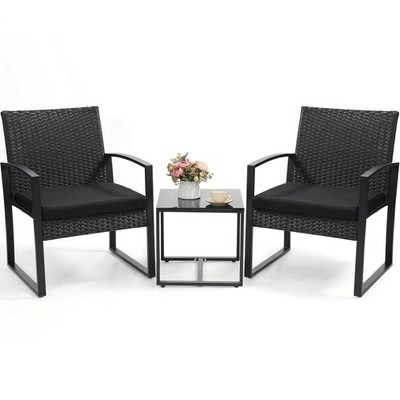 Murago 3-Piece Wicker Patio Bistro Set Rattan Chairs & Coffee Table