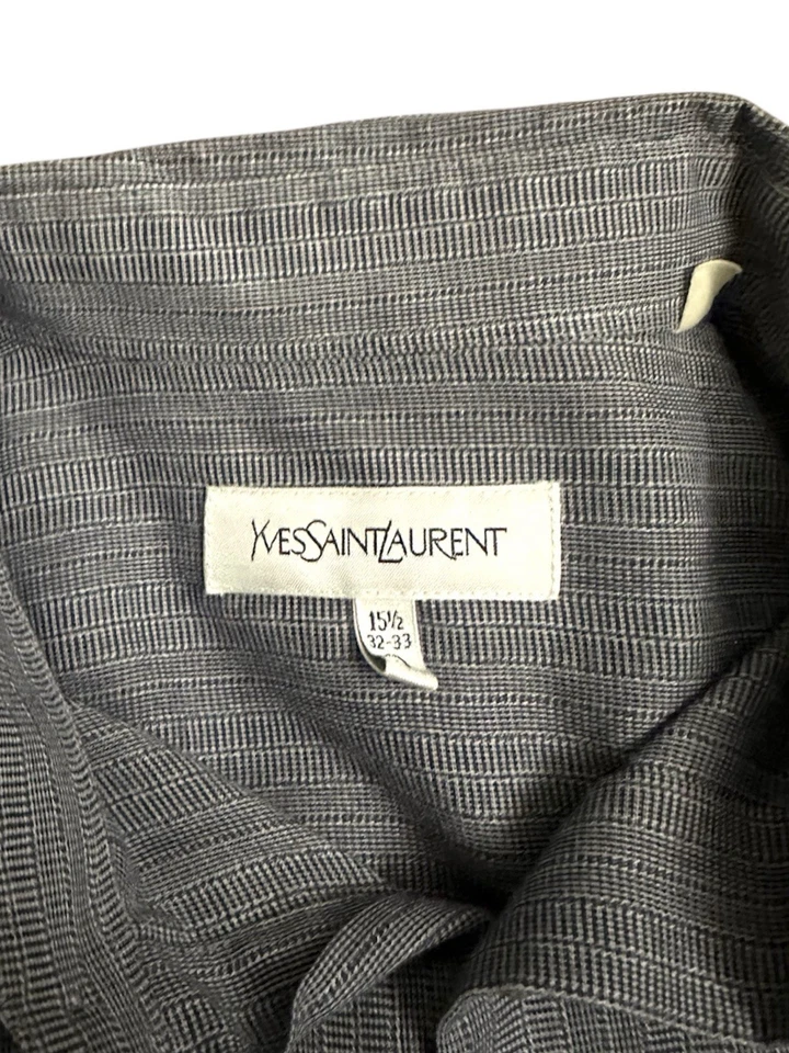 Camisa de vestir Yves Saint Laurent YSL para hombre 15,5 32-33 gris manga larga a rayas Foto 4 de 4