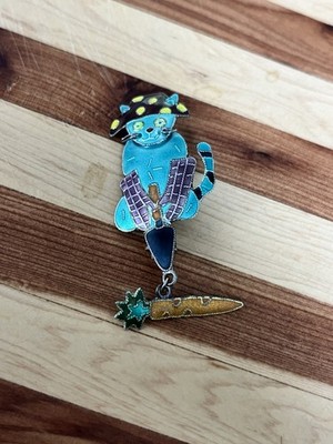 Vintage Sterling Silver Cloisonne Enamel Garden Carrot Cat Brooch