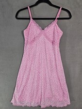 H M Divided Slip Dress Mini Coquette Pink White Floral Vneck Mesh Lace Small