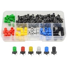 72 PCS Momentary Tactile Push Button Micro Switch, 6x6x9mm, 6 Color Cap Set