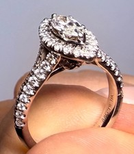 Vera Wang LOVE 0.95 CTW Marquise Diamond Halo Ring 18K White Gold Size K.5