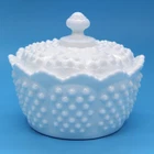 Vintage Fenton Hobnail White Milk Glass Candy Trinket Dish Lid Scalloped Romance