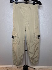 Halara's Womens Beige Cargo Pants with Elastic Cuffs and Utility Pockets Size Md