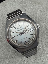#1873 VINTAGE TIMEX DAY DATE AUTOMATIK 38,5mm HERRENUHR SILBER SELTEN SAMMLER