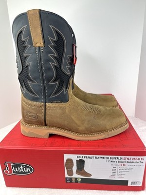 Justin Square Toe Bolt 11  Composite Toe Work Boots Mens 10 EE Wide Tan SE4115