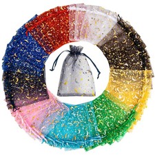 100pcs Organza Bags 4"x6" - Moon Star Small Mesh Drawstring Gift Bags