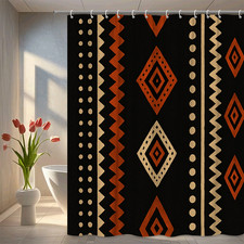 Boho Black Shower Curtain with Colorful Geometric Patterns