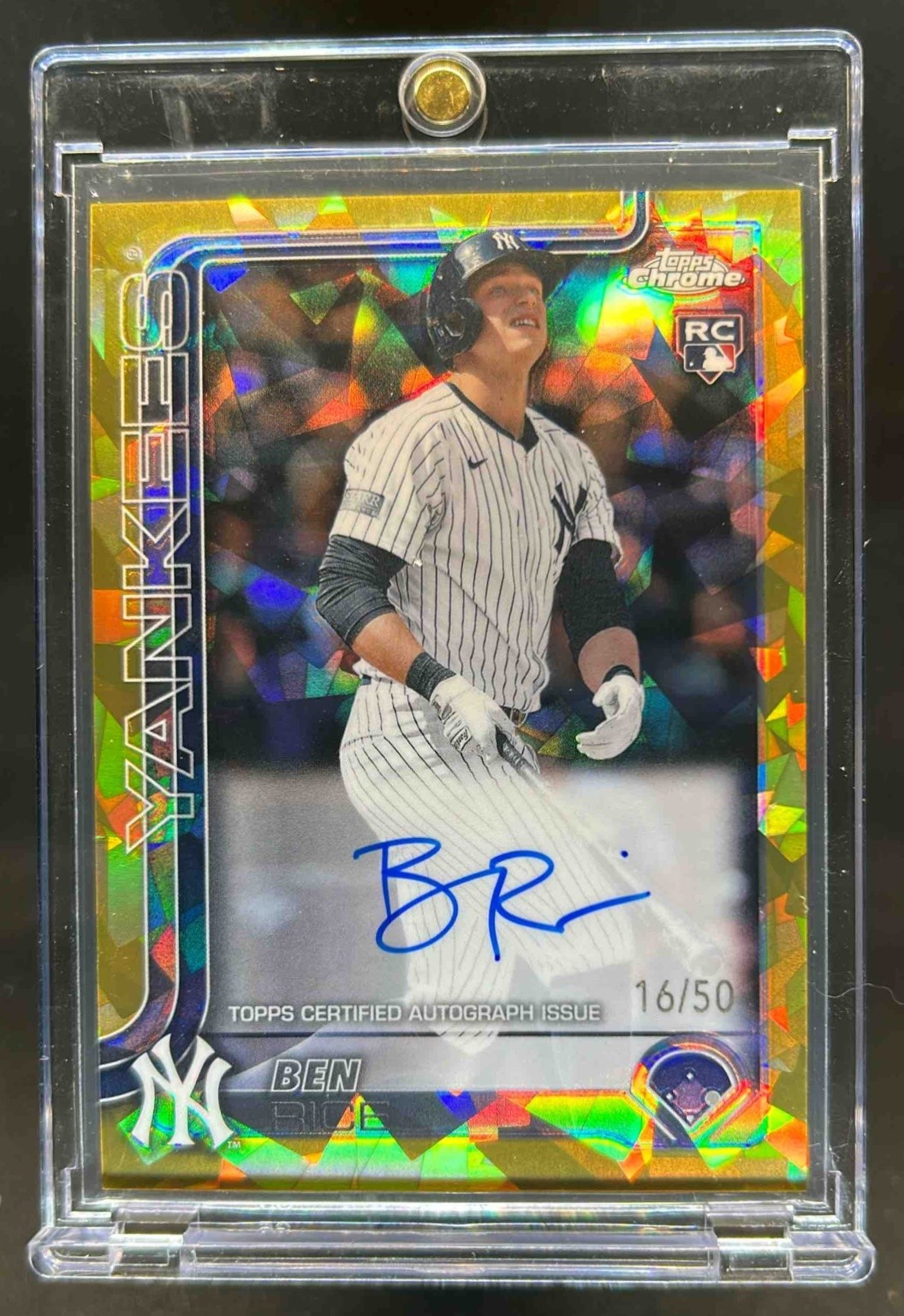 2025 Topps Chrome Sapphire Ben Rice Rookie Auto RC Gold Refractor #16/50 Yankees