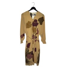 Vintage Leonard Paris Floral Anturium Print Belted Maxi Dress Size 40 Beige