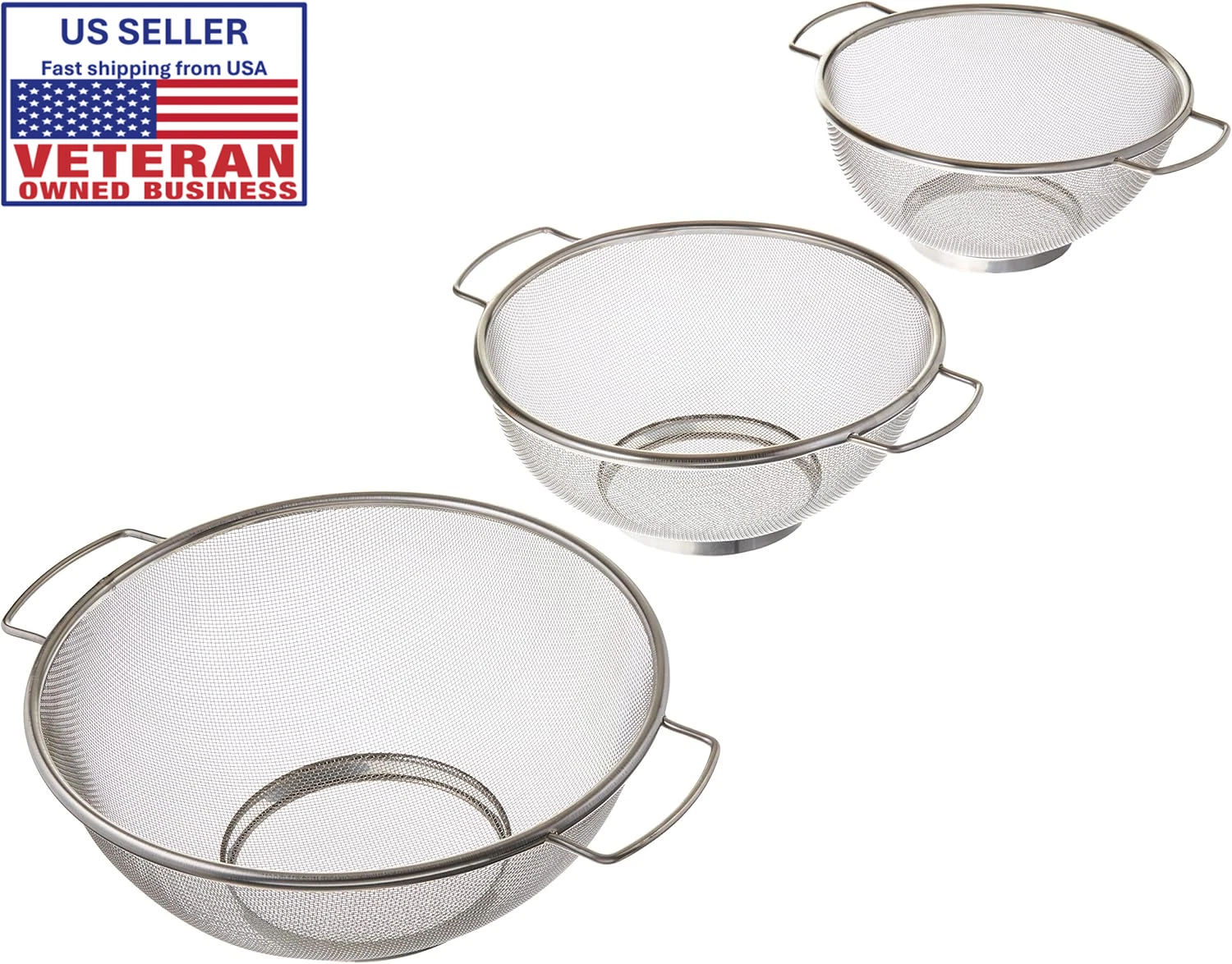 3-Pc Stainless Steel Fine Mesh Colander w/ Base, Dishwasher Safe Strainer
Opens in a new window or t