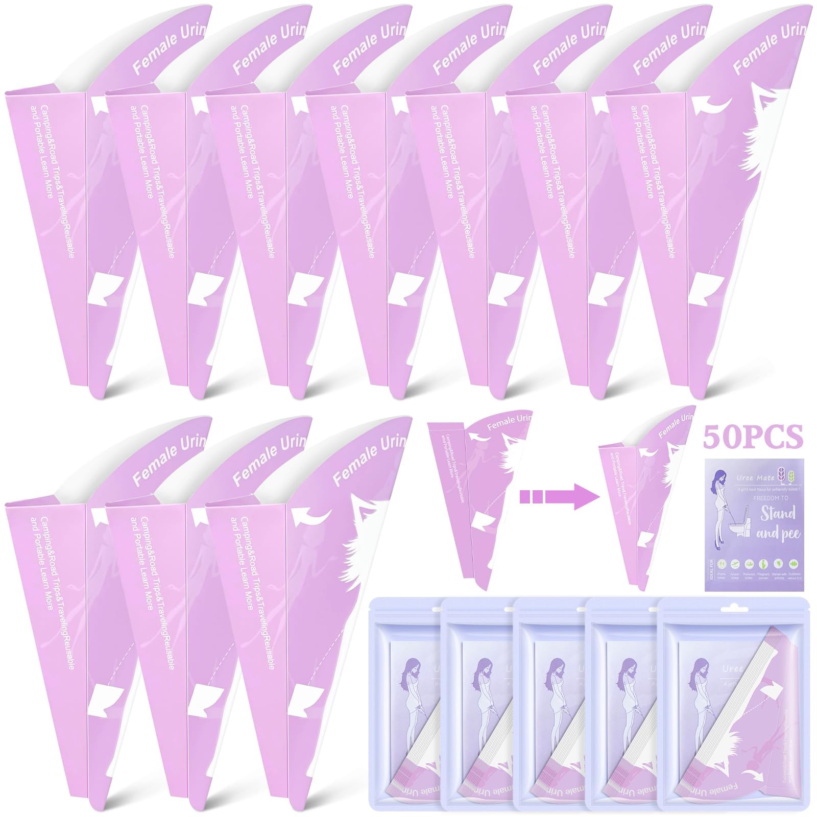 RDDAIPE 50 Pezzi Imbuto per Pipi Donna, Cono per Pipi Donna,Urinatoio (S5b)