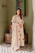 Women  s Off-White Floral Embroidered Kurta Set with Palazzo and Dupatta
