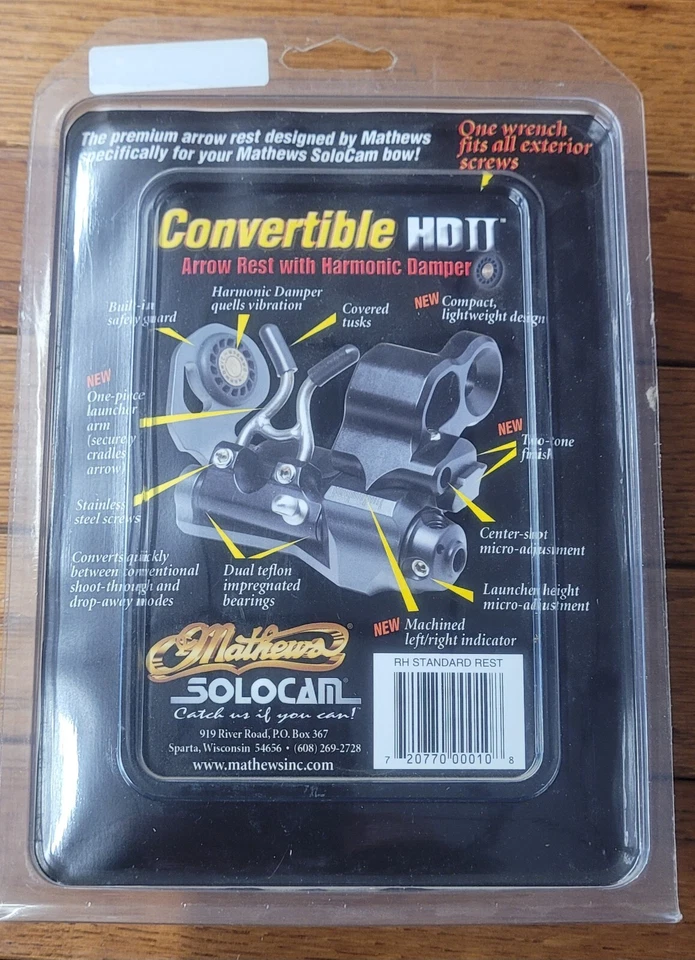 NEW - Mathews Convertible HD II 0" Right Hand Archery Arrow Rest Black #80265 - Image 2 of 2