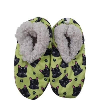 Black Cat Slippers Comfies Unisex Soft Lined Animal Print Booties  Kitten Warm 