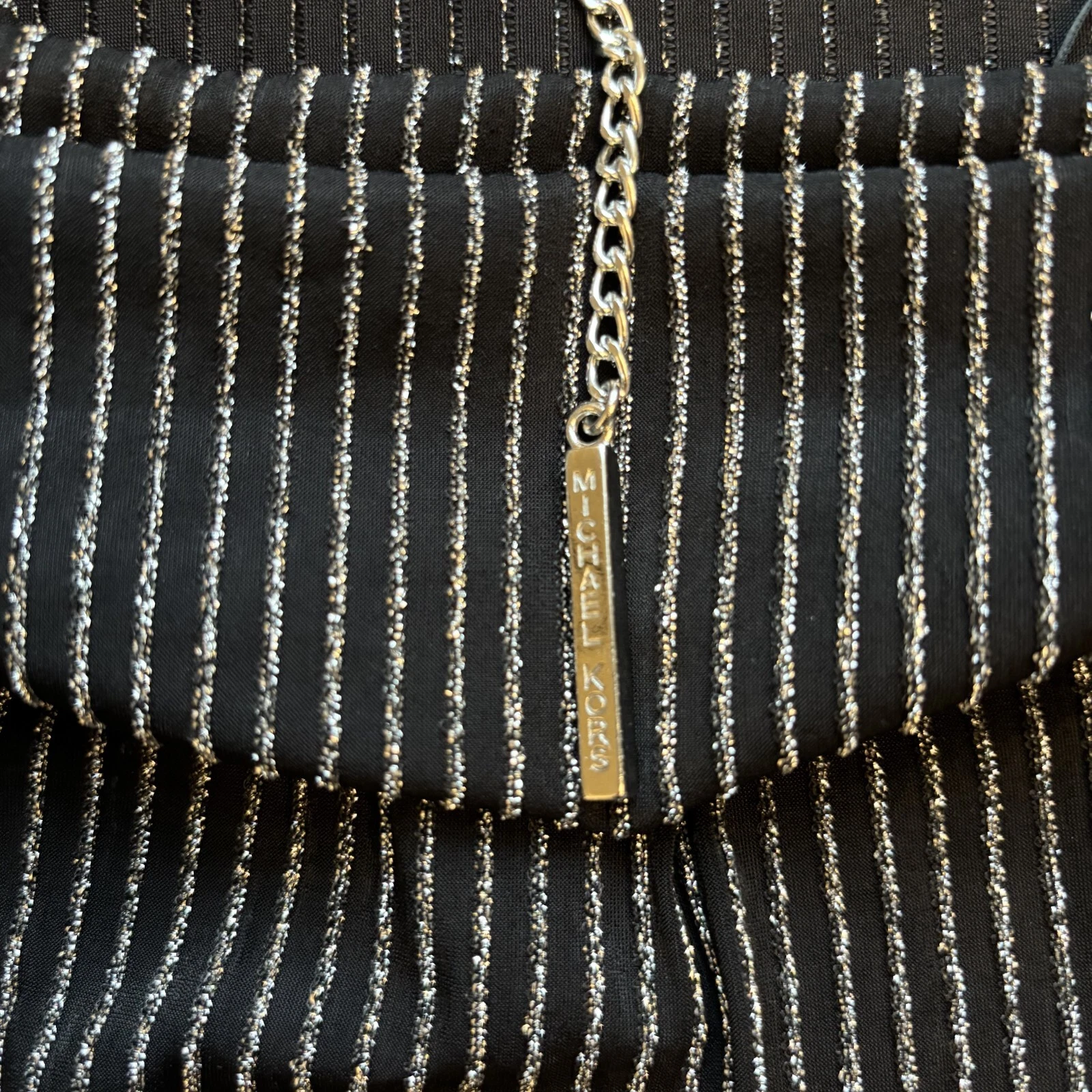 Abito MICHAEL Michael Kors elasticizzato cappuccio schiena nero argento taglia XL cocktail nuovo con etichette