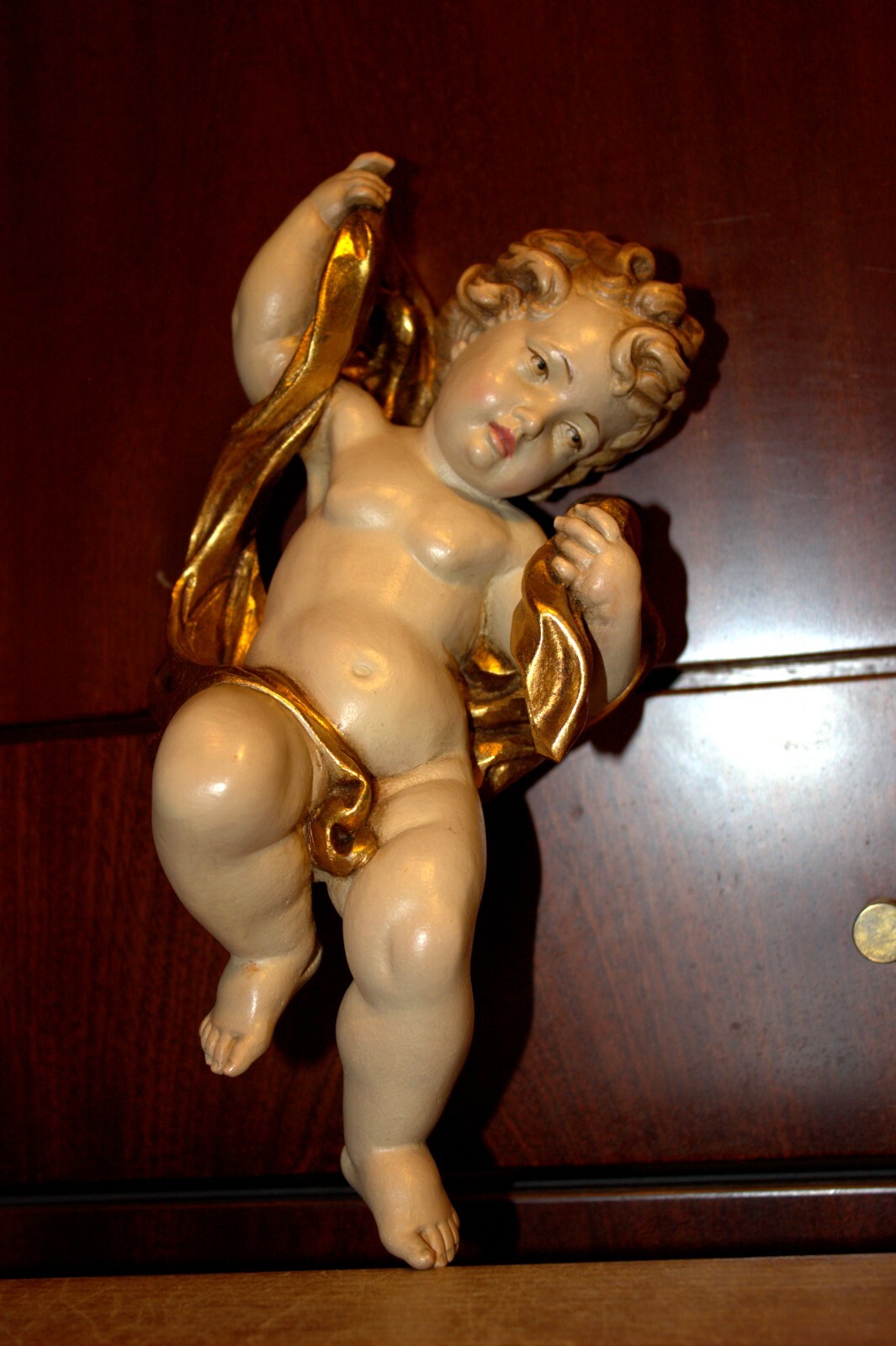 11" ANRI WOOD HAND CARVED CARVING ANGEL PUTTO CHERUB ITALY STATUE WALL FIGURE