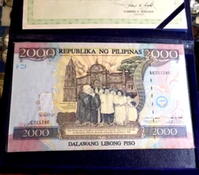 PHILIPPINE 2000 Pesos 1998 Commem  Banknote  WITH Blue folder & COA CRISP UNC