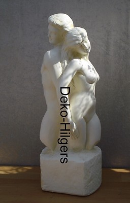 Atemberaubende Figur Akt Frau Skulptur Adam Eva Liebespaar Stuckgips Crem 014