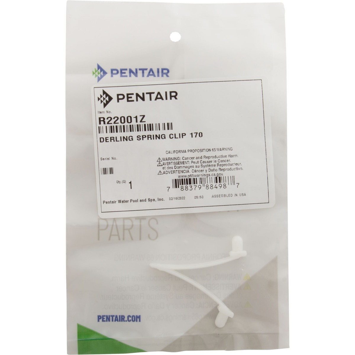 Pentair Delrin Spring V-Clip R22001Z No. 170 for Pool Vacuums